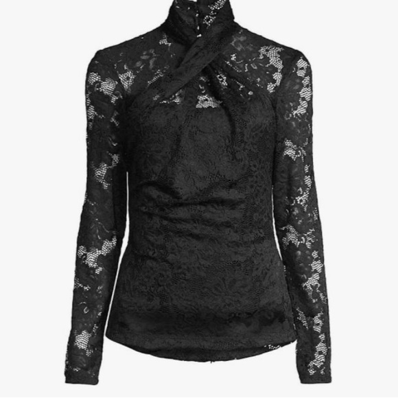 Stunning black lace twist front top. Twist neck and long sleeves.L - Picture 3 of 5